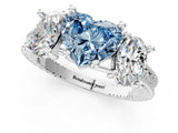 White gold Three-Stone Fancy Blue Heart  Diamond Milgrain Pave Band with Prong Setting 1