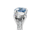 White gold Three-Stone Fancy Blue Heart  Diamond Milgrain Pave Band with Prong Setting 5