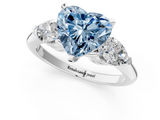White gold Three-Stone Fancy Blue Heart  Diamond Ring with Pear Side Stones in Four-Prong Setting_59