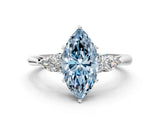 White gold Three-Stone Fancy Blue Marquise Cut Brilliant Diamond Solitaire Ring with Tapered Band and Four-Prong Setting_31