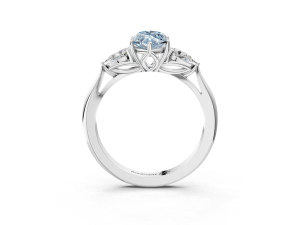 Platinum Three-Stone Fancy Blue Marquise Cut Brilliant Diamond Solitaire Ring with Tapered Band and Four-Prong Setting