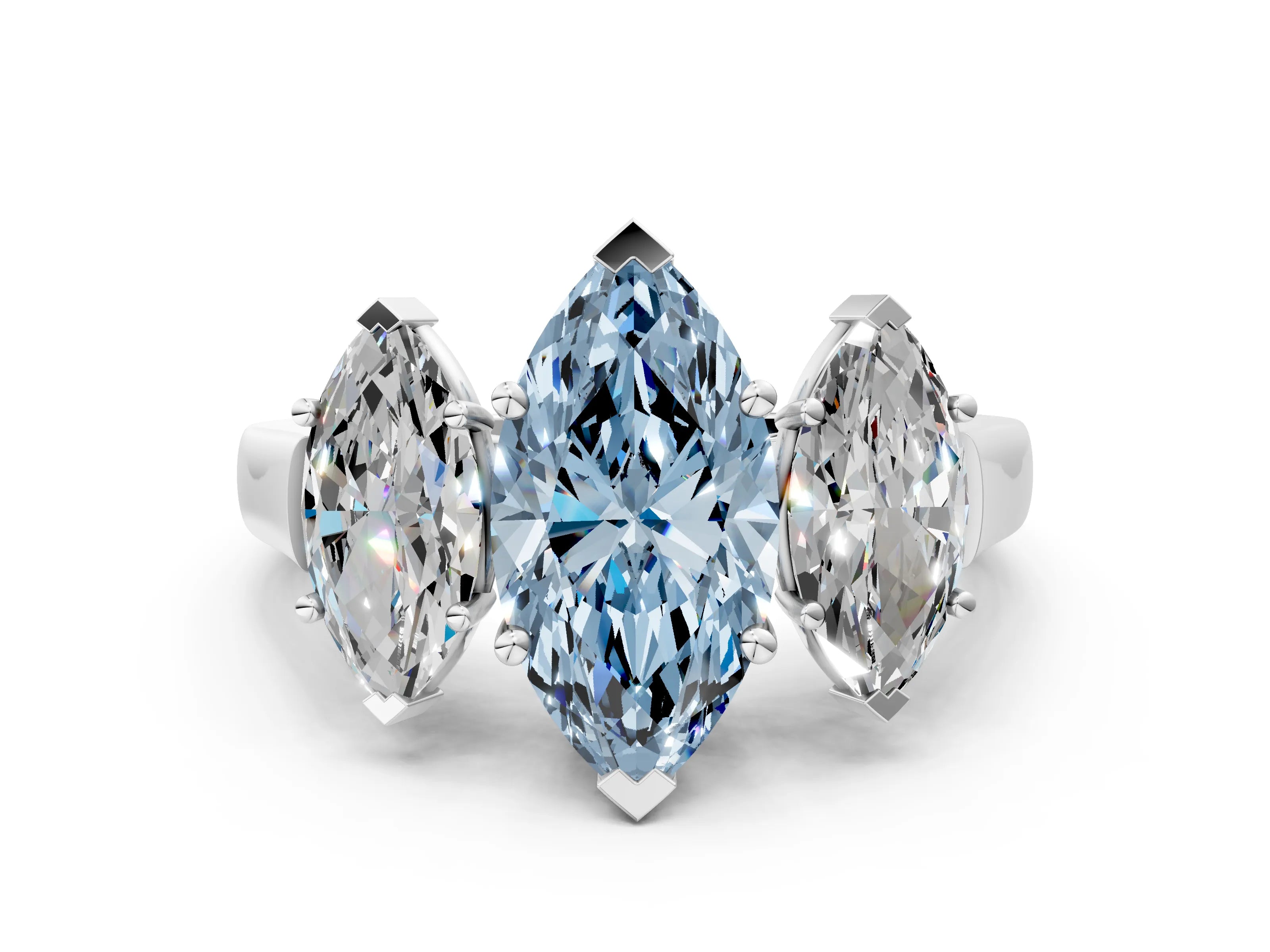 White gold Three-Stone Fancy Blue Marquise Cut Brilliant Diamond Trellis Ring with Comfort Fit Band_12