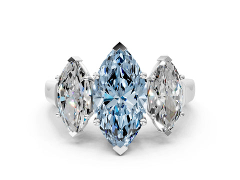 White gold Three-Stone Fancy Blue Marquise Cut Brilliant Diamond Trellis Ring with Comfort Fit Band_12