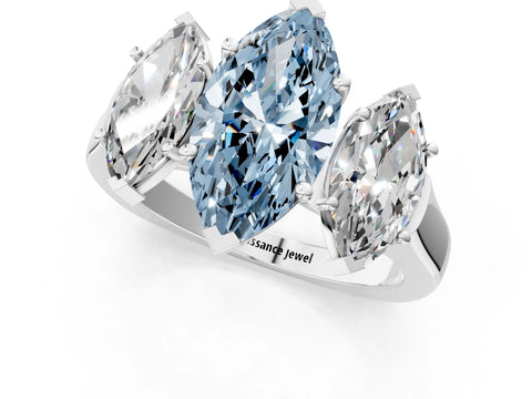 White gold Three-Stone Fancy Blue Marquise Cut Brilliant Diamond Trellis Ring with Comfort Fit Band_13