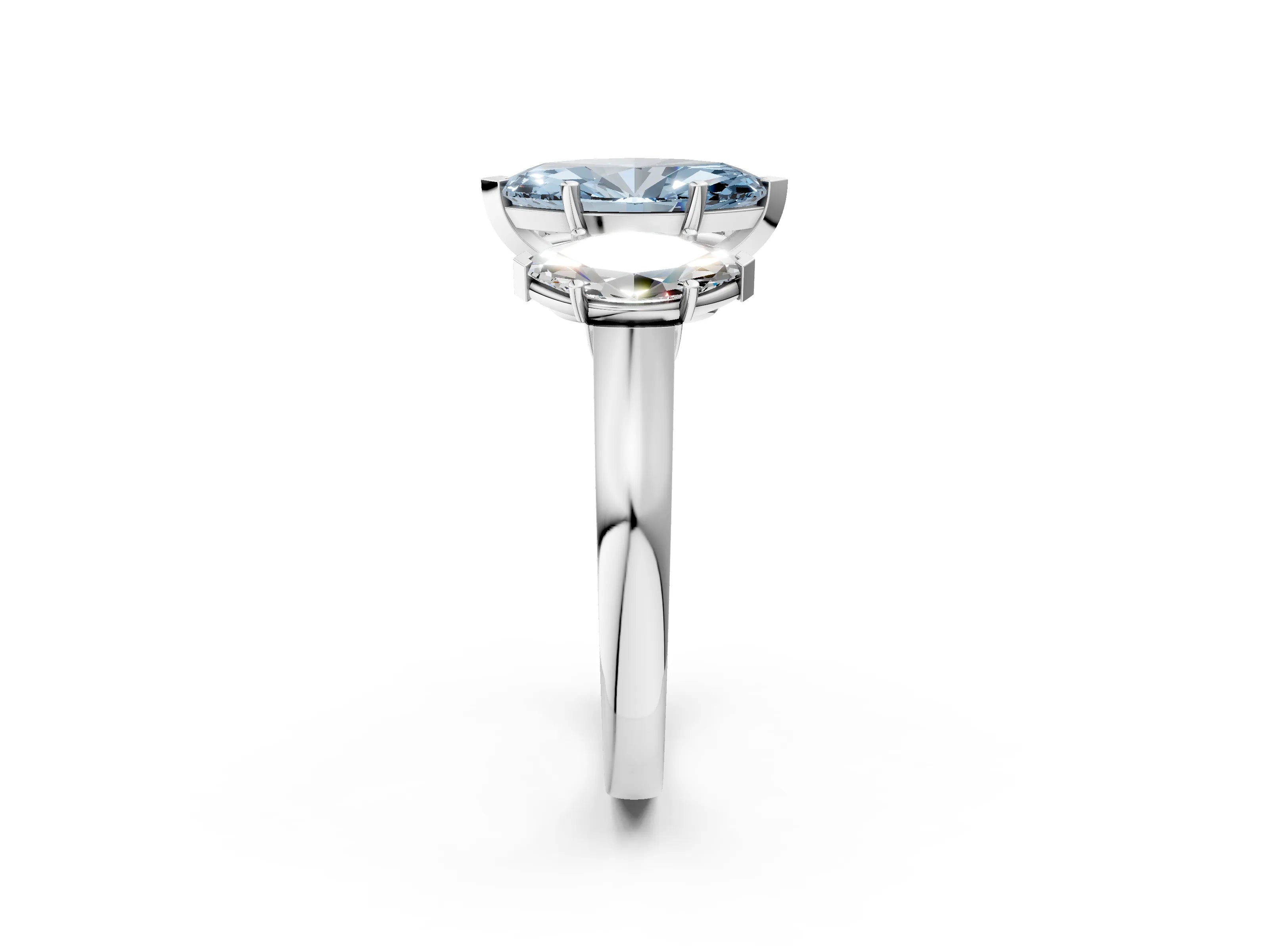 White gold Three-Stone Fancy Blue Marquise Cut Brilliant Diamond Trellis Ring with Comfort Fit Band_14