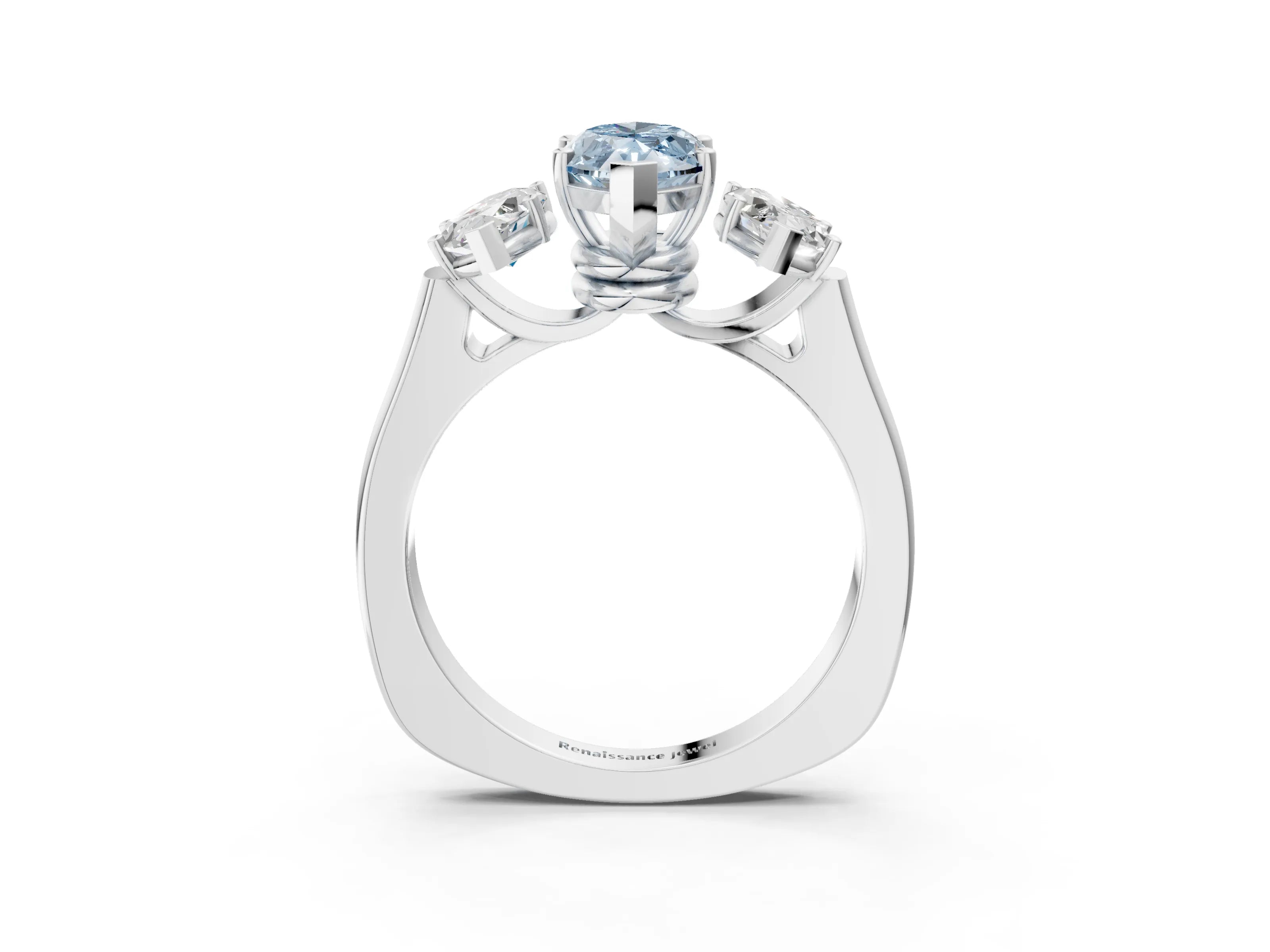 White gold Three-Stone Fancy Blue Marquise Cut Brilliant Diamond Trellis Ring with Comfort Fit Band_15