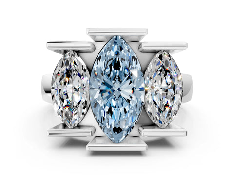 White gold Three Stone Fancy Blue Marquise Cut Cut Channel Set Diamond Ring_24