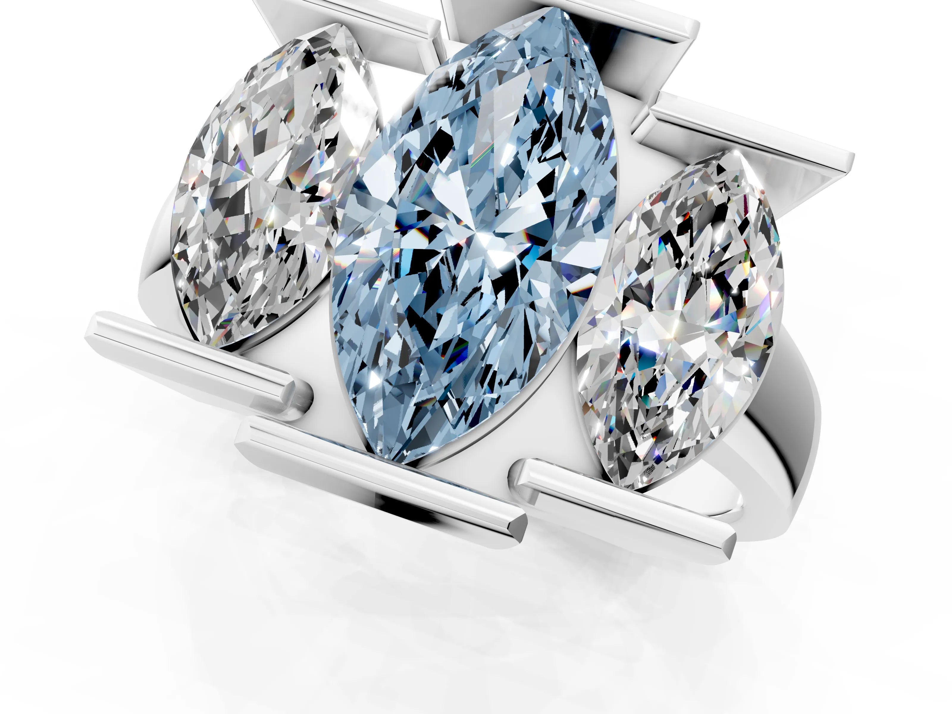 White gold Three Stone Fancy Blue Marquise Cut Cut Channel Set Diamond Ring_25