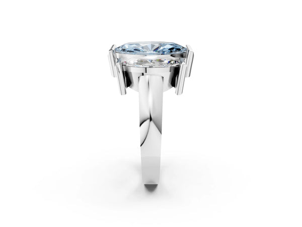 Platinum Three Stone Fancy Blue Marquise Cut Cut Channel Set Diamond Ring