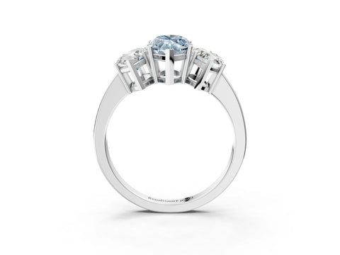 White gold Three-Stone Fancy Blue Marquise Cut Cut Diamond Engagement Ring with Flat Band and Four-Prong Setting_15