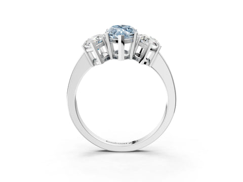 White gold Three-Stone Fancy Blue Marquise Cut Cut Diamond Engagement Ring with Flat Band and Four-Prong Setting_3