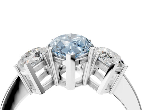 White gold Three-Stone Fancy Blue Marquise Cut Cut Diamond Engagement Ring with Flat Band and Four-Prong Setting_4