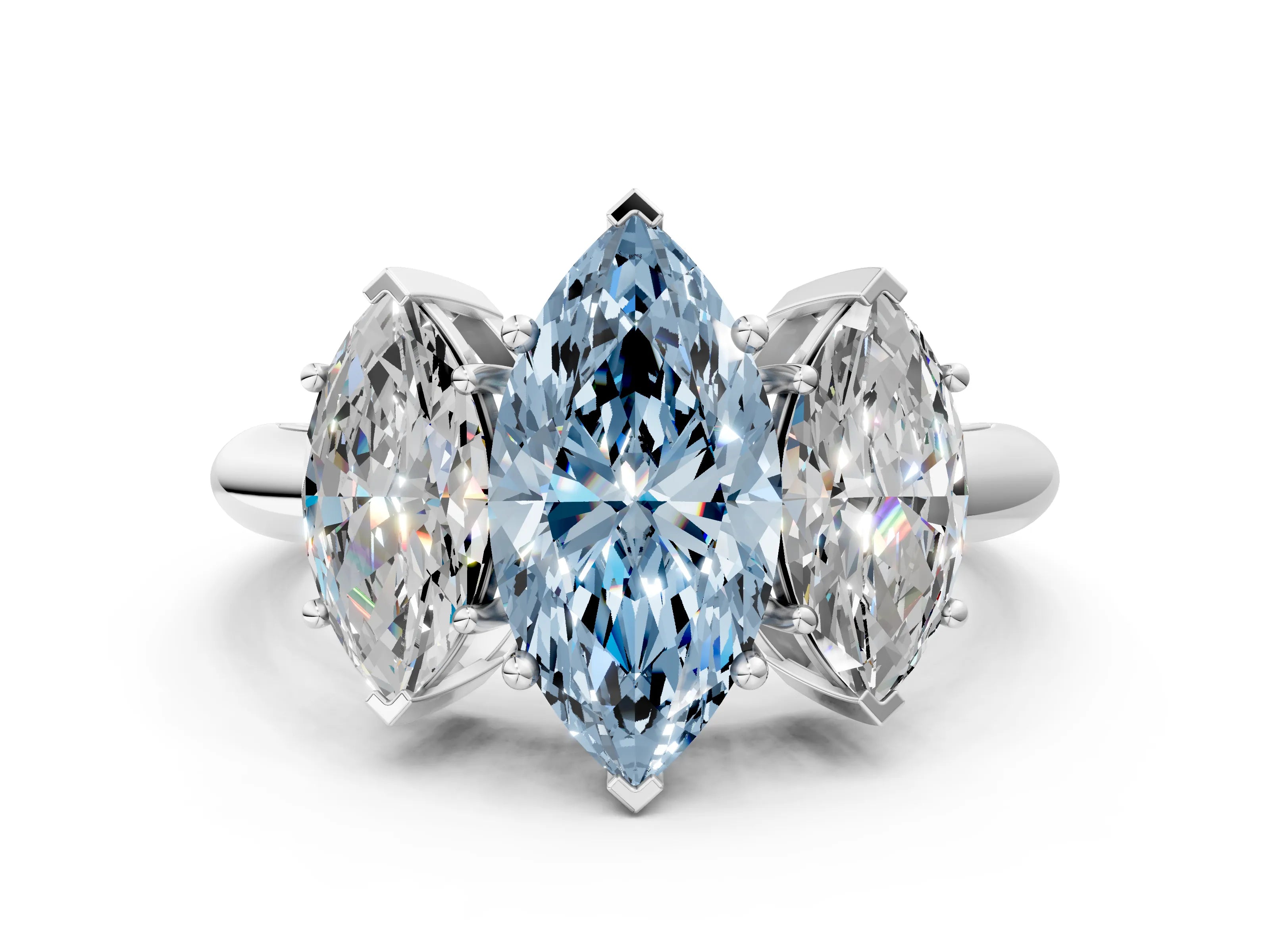 White gold Three-Stone Fancy Blue Marquise Cut Cut Diamond Engagement Ring with Prong Setting on a White Gold Band_12