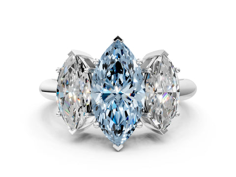 White gold Three-Stone Fancy Blue Marquise Cut Cut Diamond Engagement Ring with Prong Setting on a White Gold Band_12