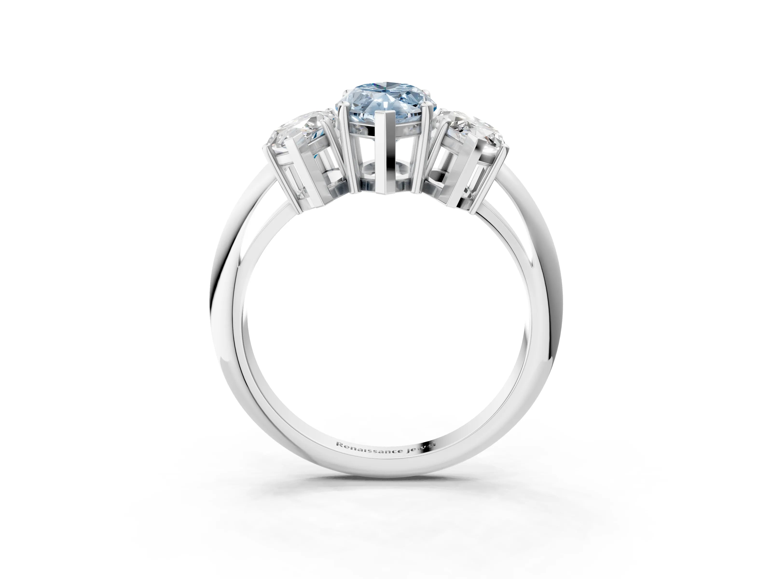 White gold Three-Stone Fancy Blue Marquise Cut Cut Diamond Engagement Ring with Prong Setting on a White Gold Band_15