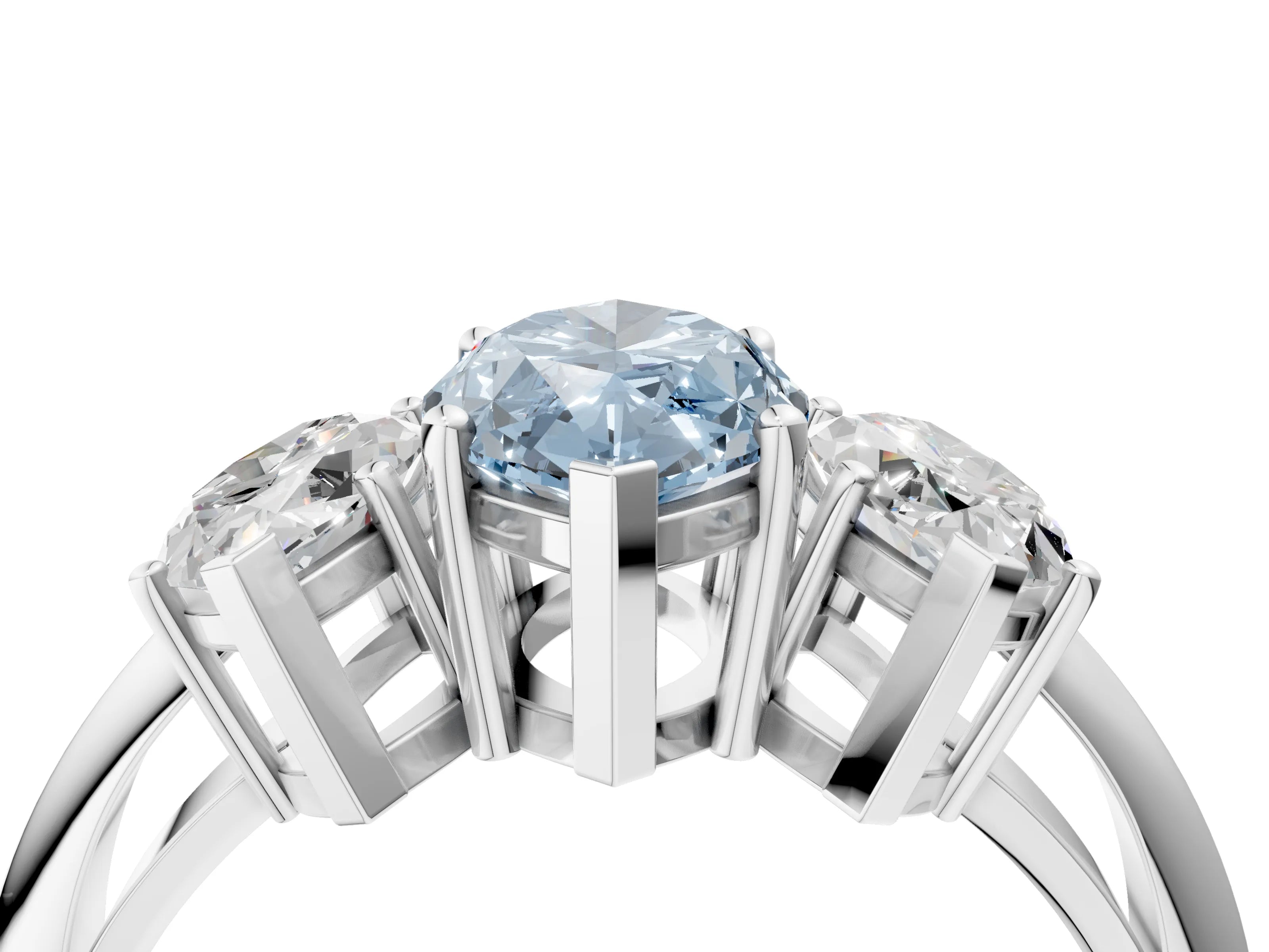 White gold Three-Stone Fancy Blue Marquise Cut Cut Diamond Engagement Ring with Prong Setting on a White Gold Band_16