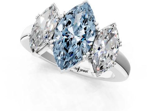 White gold Three-Stone Fancy Blue Marquise Cut Cut Diamond Ring with Channel Set Band and Four-Prong Setting_1