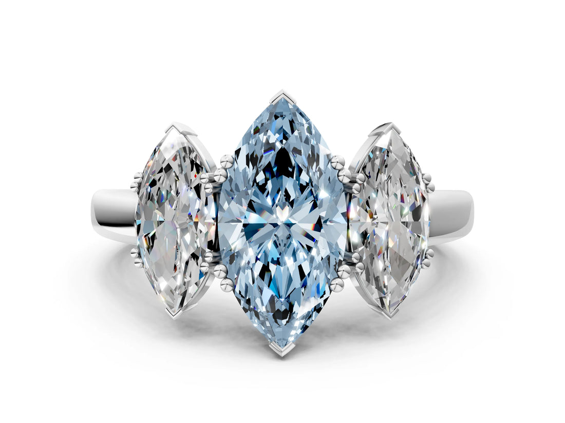 White gold Three-Stone Fancy Blue Marquise Cut Cut Diamond Ring with Channel Set Band and Four-Prong Setting_36