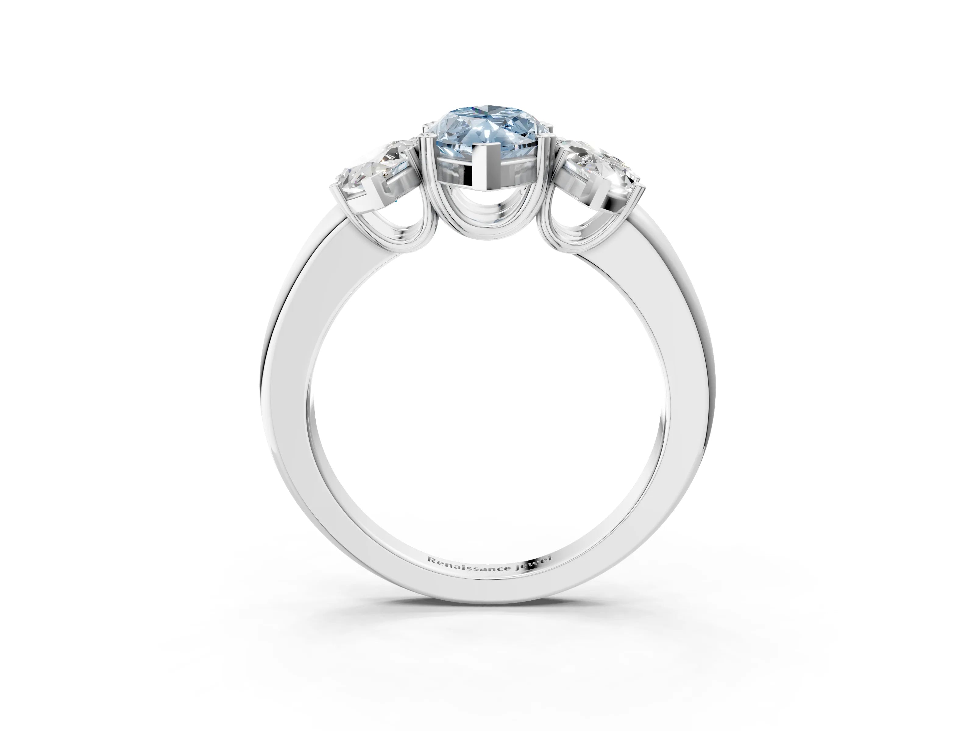 White gold Three-Stone Fancy Blue Marquise Cut Cut Diamond Ring with Channel Set Band and Four-Prong Setting_3