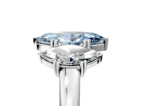 White gold Three-Stone Fancy Blue Marquise Cut Cut Diamond Ring with Channel Set Band and Four-Prong Setting_5