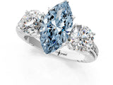White gold Three-Stone Fancy Blue Marquise Cut Cut Diamond Ring with Channel-Set Band and Prong Setting_1