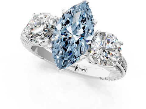White gold Three-Stone Fancy Blue Marquise Cut Cut Diamond Ring with Channel-Set Band and Prong Setting_1