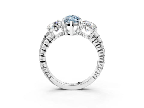 White gold Three-Stone Fancy Blue Marquise Cut Cut Diamond Ring with Channel-Set Band and Prong Setting_3