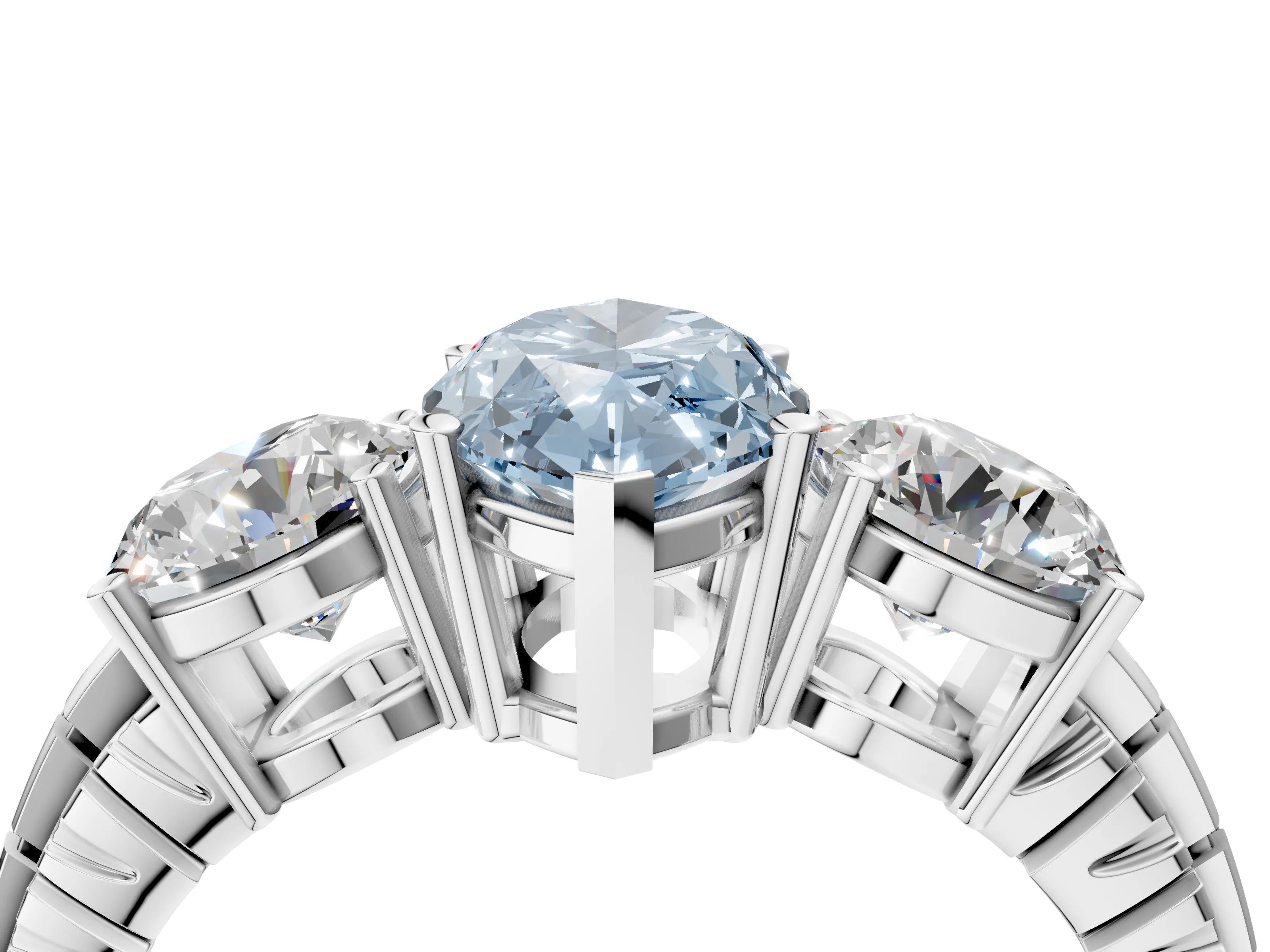 White gold Three-Stone Fancy Blue Marquise Cut Cut Diamond Ring with Channel-Set Band and Prong Setting_4