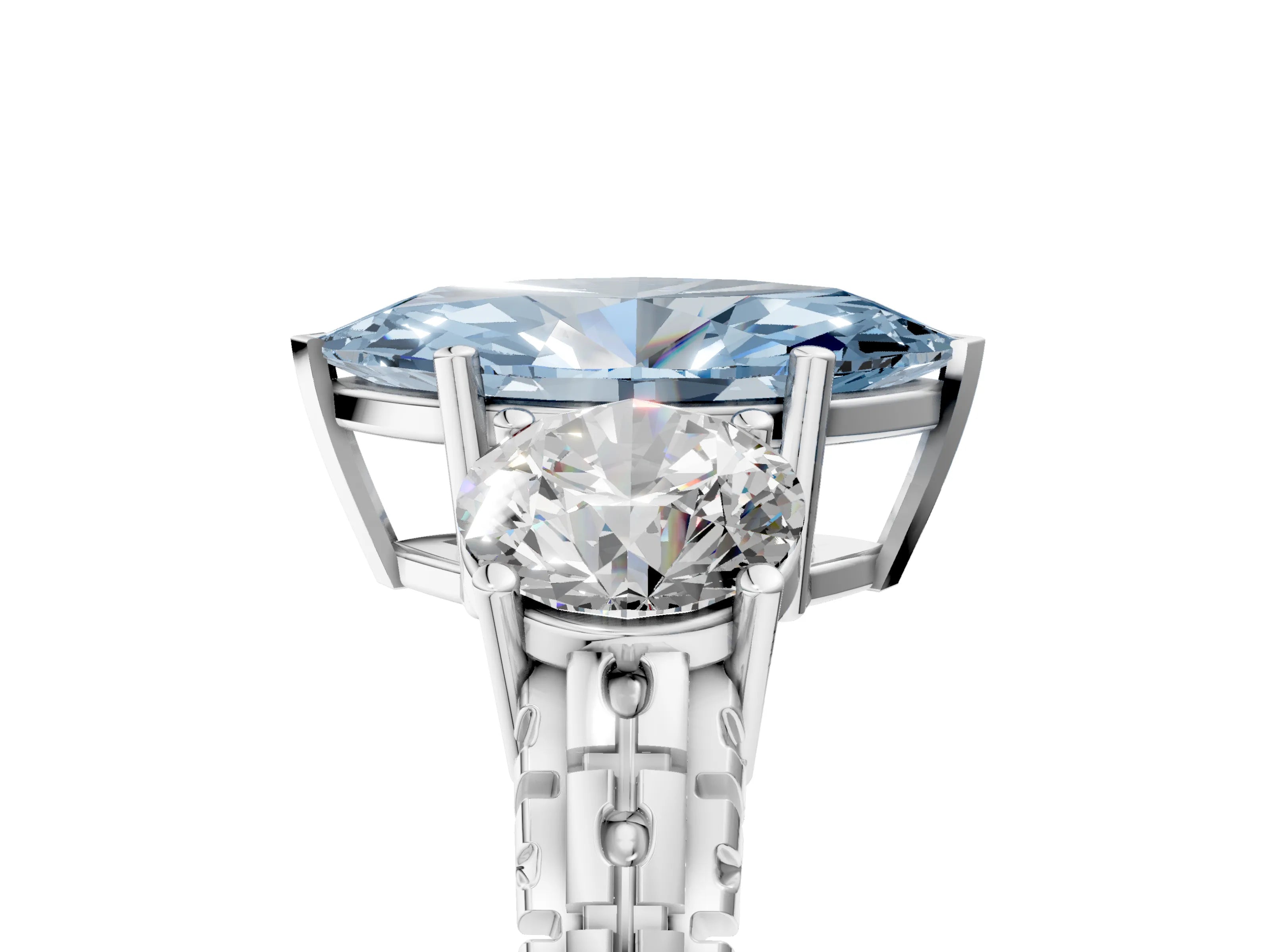 White gold Three-Stone Fancy Blue Marquise Cut Cut Diamond Ring with Channel-Set Band and Prong Setting_5