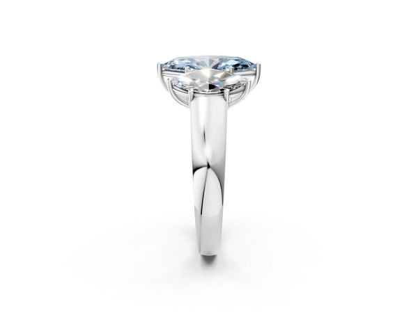 Platinum Three-Stone Fancy Blue Marquise Cut Cut Diamond Ring with Prong Setting and Classic Band