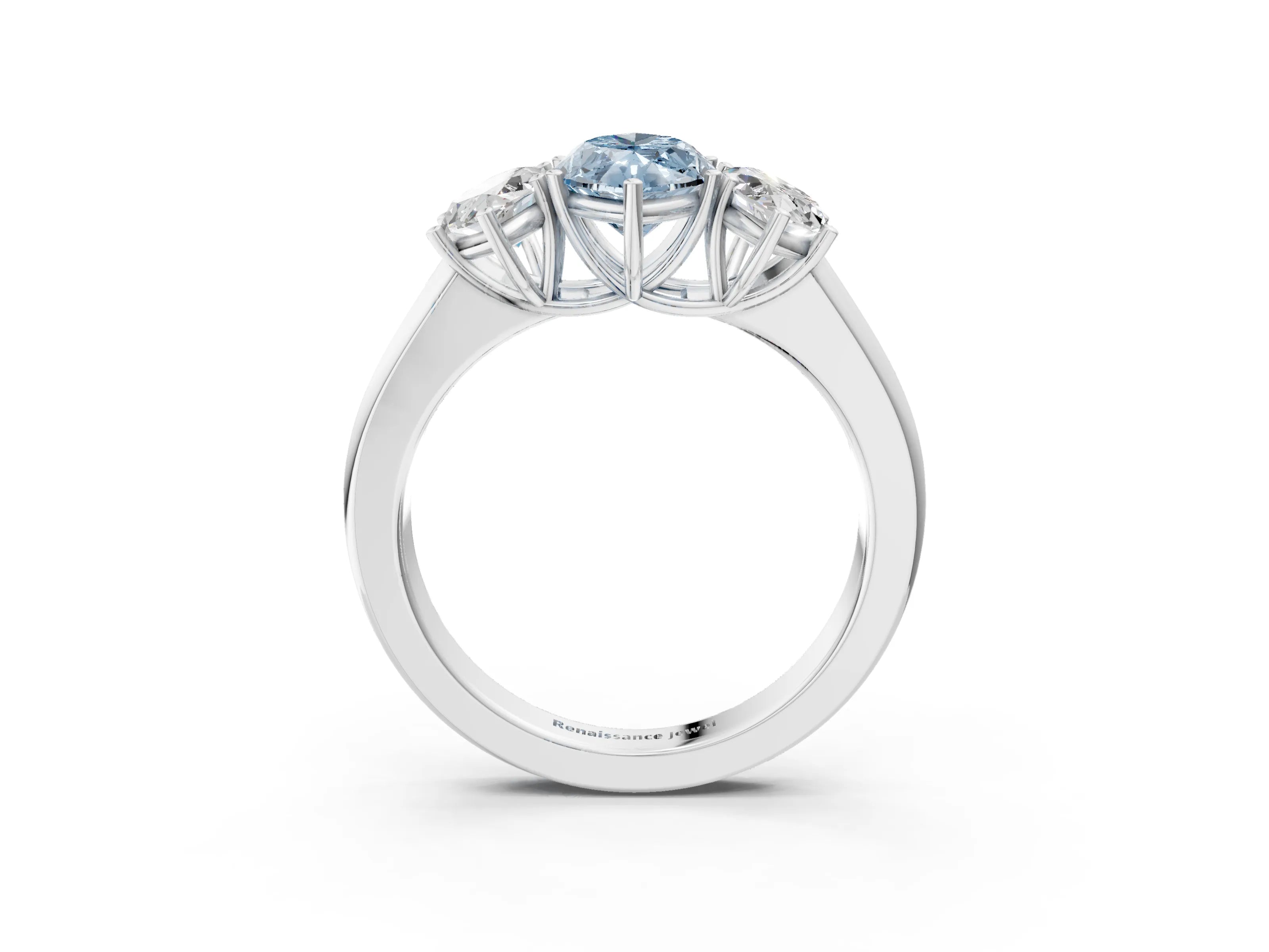 White gold Three-Stone Fancy Blue Marquise Cut Cut Diamond Ring with Prong Setting and Classic Band_3