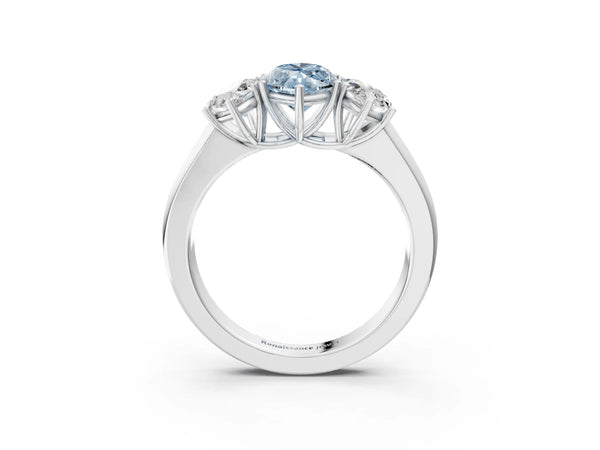 Platinum Three-Stone Fancy Blue Marquise Cut Cut Diamond Ring with Prong Setting and Classic Band