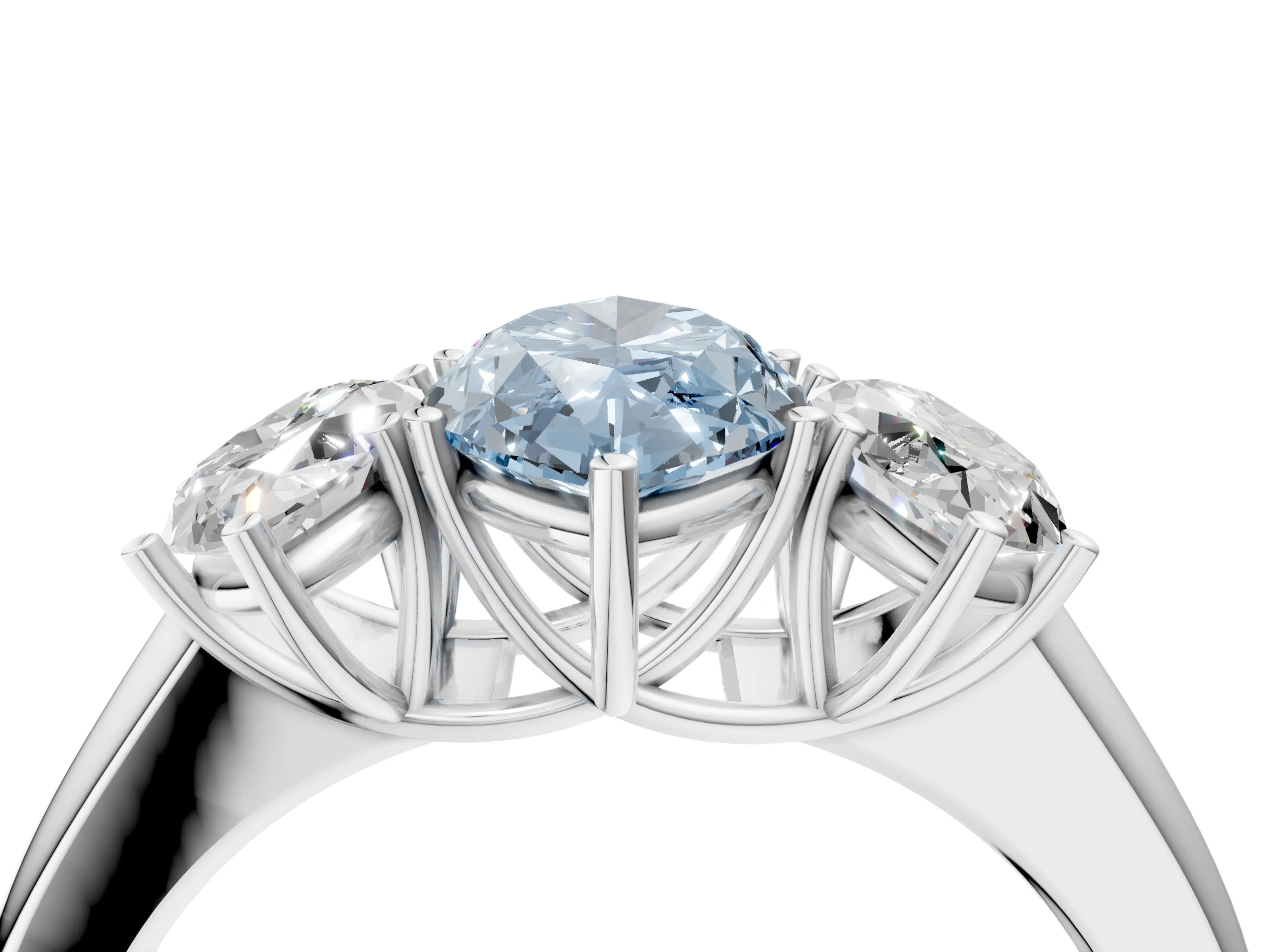 White gold Three-Stone Fancy Blue Marquise Cut Cut Diamond Ring with Prong Setting and Classic Band_4