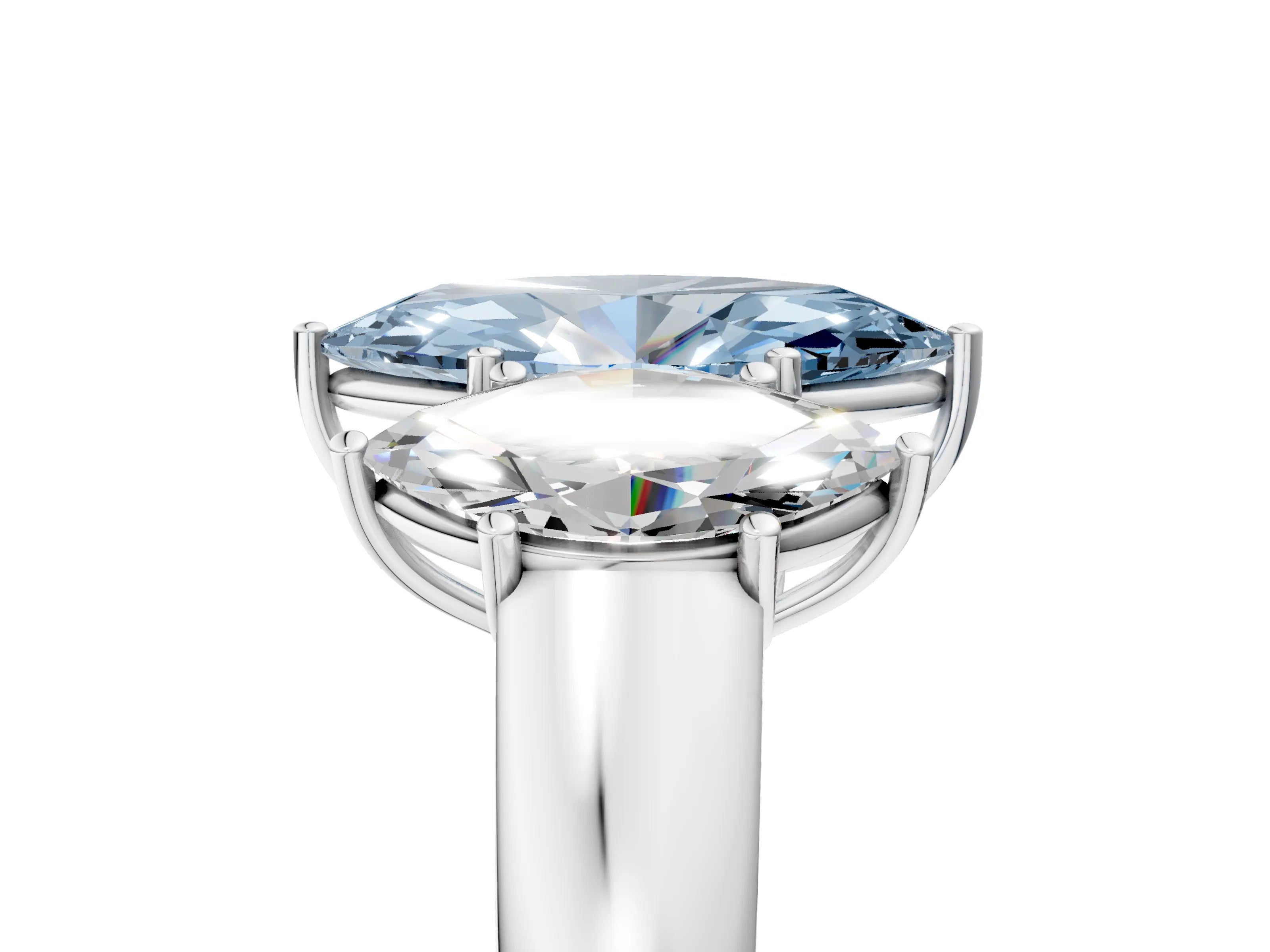 White gold Three-Stone Fancy Blue Marquise Cut Cut Diamond Ring with Prong Setting and Classic Band_5