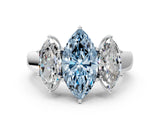 White gold Three-Stone Fancy Blue Marquise Cut Cut Diamond Ring with Prong Setting and Classic Band