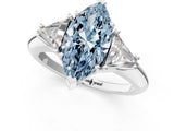 White gold Three-Stone Fancy Blue Marquise Cut Cut Diamond Ring with Trillion Side Stones and Four-Prong Setting_12