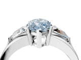 White gold Three-Stone Fancy Blue Marquise Cut Cut Diamond Ring with Trillion Side Stones on a Split Shank Band_4