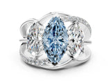 White gold Three-Stone Fancy Blue Marquise Cut Cut Diamond Split Shank Prong Set Ring_12