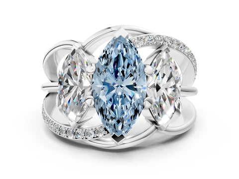 White gold Three-Stone Fancy Blue Marquise Cut Cut Diamond Split Shank Prong Set Ring_12