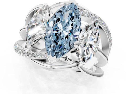 White gold Three-Stone Fancy Blue Marquise Cut Cut Diamond Split Shank Prong Set Ring_13