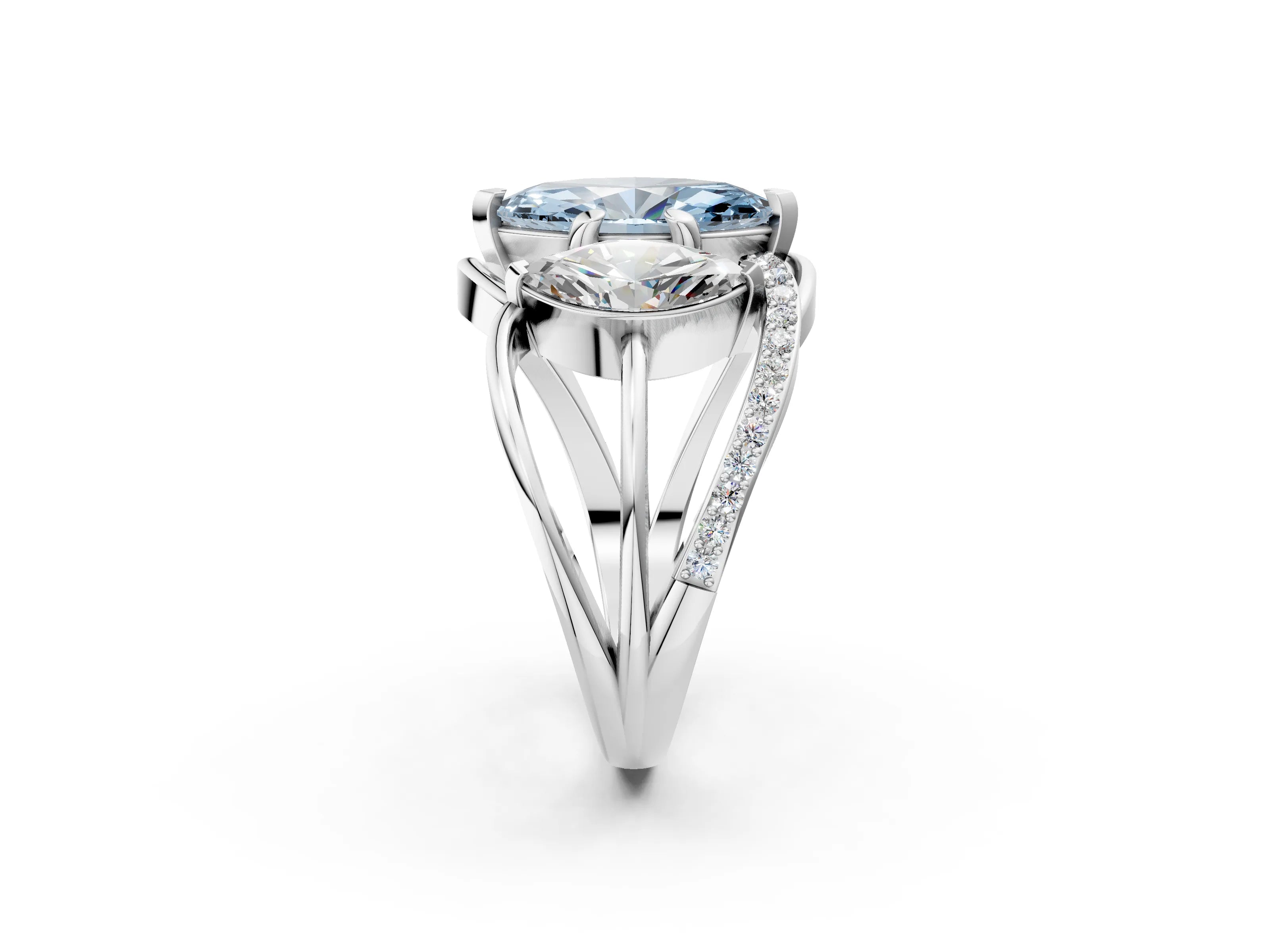White gold Three-Stone Fancy Blue Marquise Cut Cut Diamond Split Shank Prong Set Ring_14