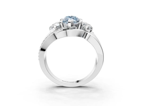 White gold Three-Stone Fancy Blue Marquise Cut Cut Diamond Split Shank Prong Set Ring