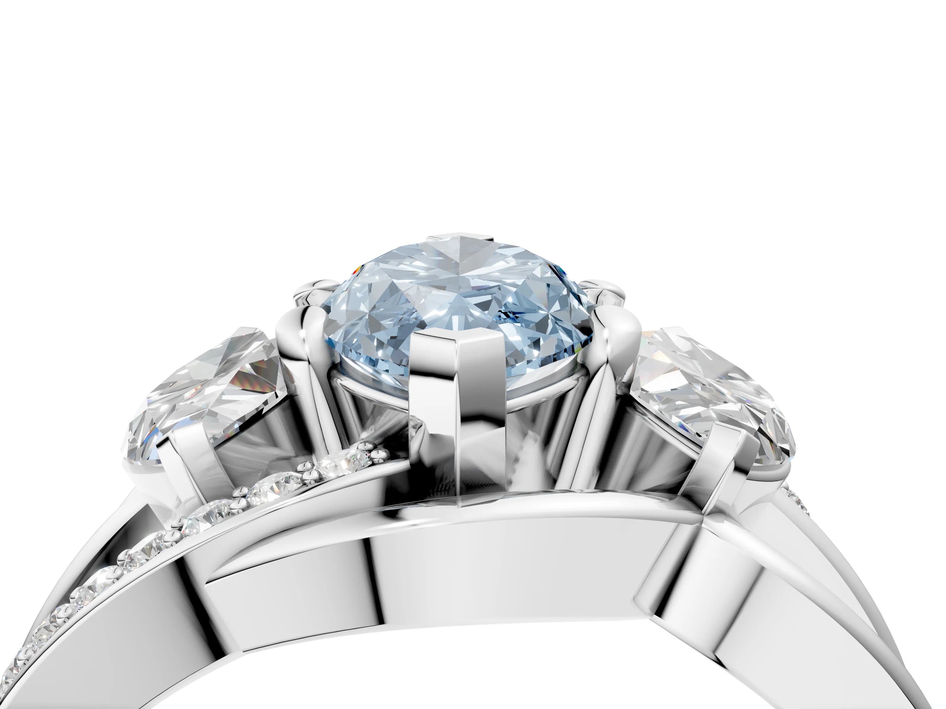 White gold Three-Stone Fancy Blue Marquise Cut Cut Diamond Split Shank Prong Set Ring_16