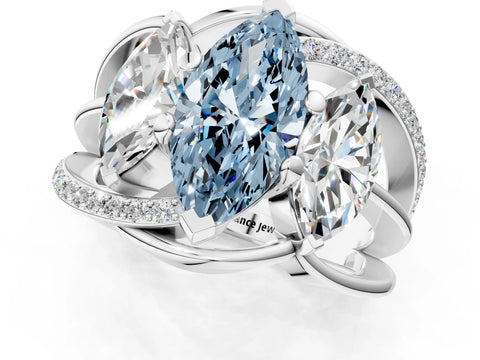 White gold Three-Stone Fancy Blue Marquise Cut Cut Diamond Split Shank Prong Set Ring_1