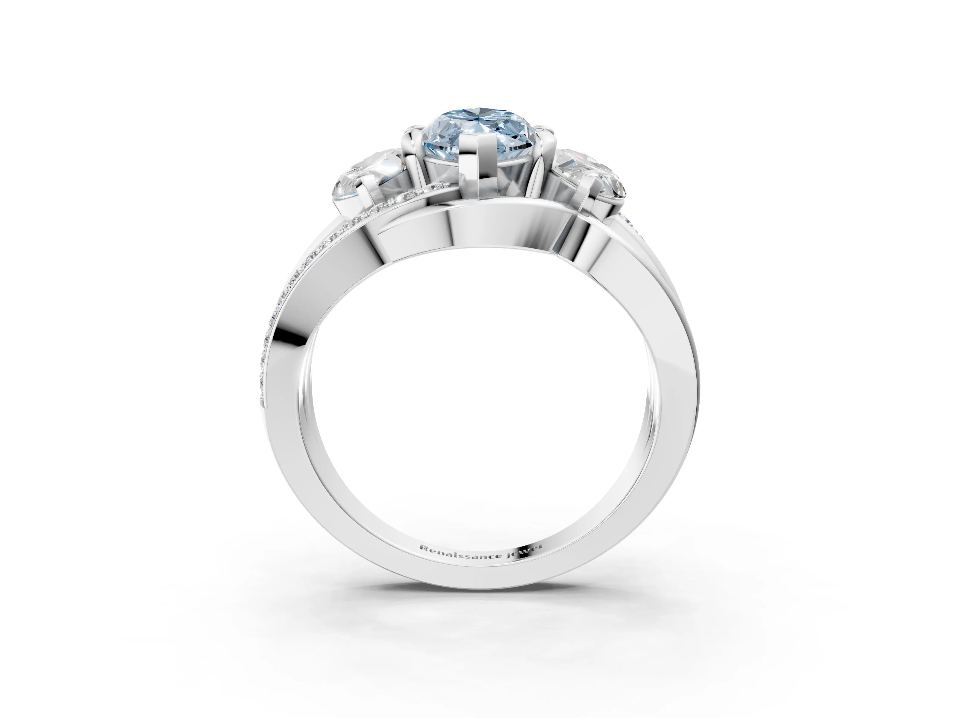 White gold Three-Stone Fancy Blue Marquise Cut Cut Diamond Split Shank Prong Set Ring_3
