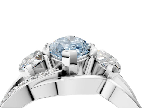 White gold Three-Stone Fancy Blue Marquise Cut Cut Diamond Split Shank Prong Set Ring_4