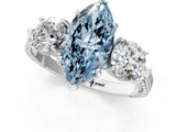 White gold Three-Stone Fancy Blue Marquise Cut Cut Milgrain Band Prong Setting Ring_1