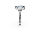 White gold Three-Stone Fancy Blue Marquise Cut Cut Milgrain Band Prong Setting Ring_2