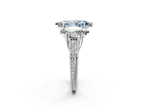 White gold Three-Stone Fancy Blue Marquise Cut Cut Milgrain Pavé Engagement Ring_14