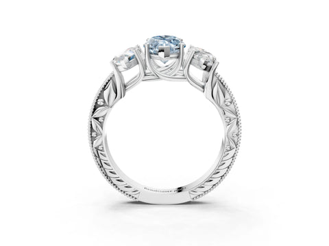 White gold Three-Stone Fancy Blue Marquise Cut Cut Milgrain Pavé Engagement Ring_15